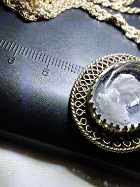 Vintage Intaglio Glass Cameo Pendant with 18" Rope Necklace